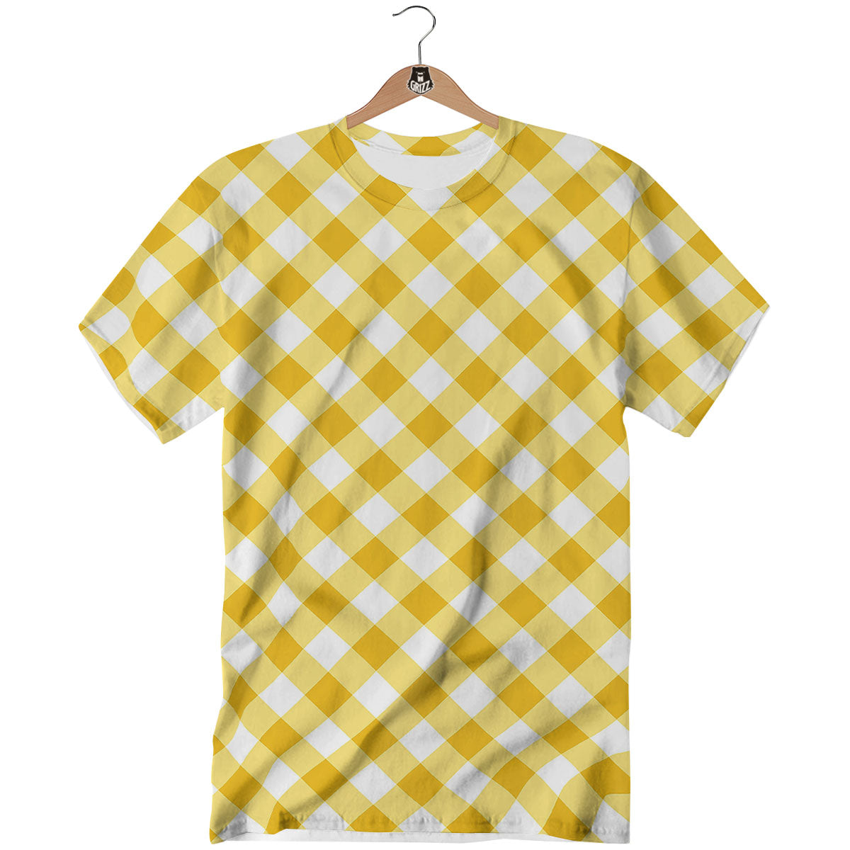 White Gingham And Yellow Honey Print T-Shirt-grizzshop