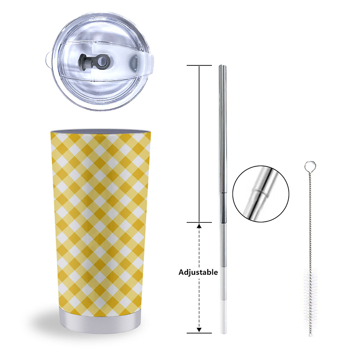 White Gingham And Yellow Honey Print Tumbler-grizzshop