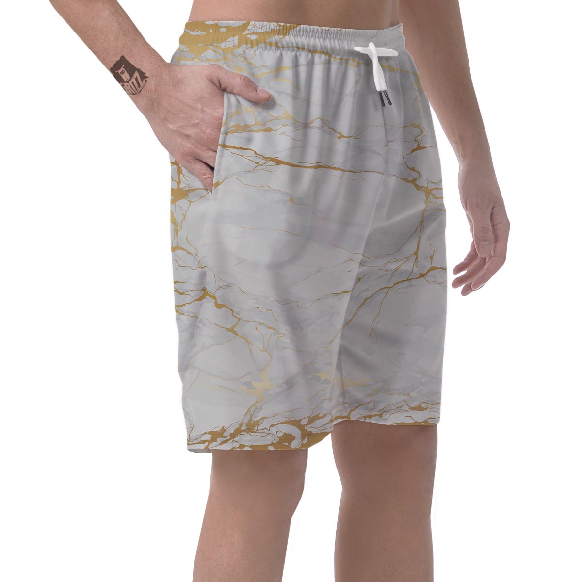 White Gold Marble Men's Shorts-grizzshop