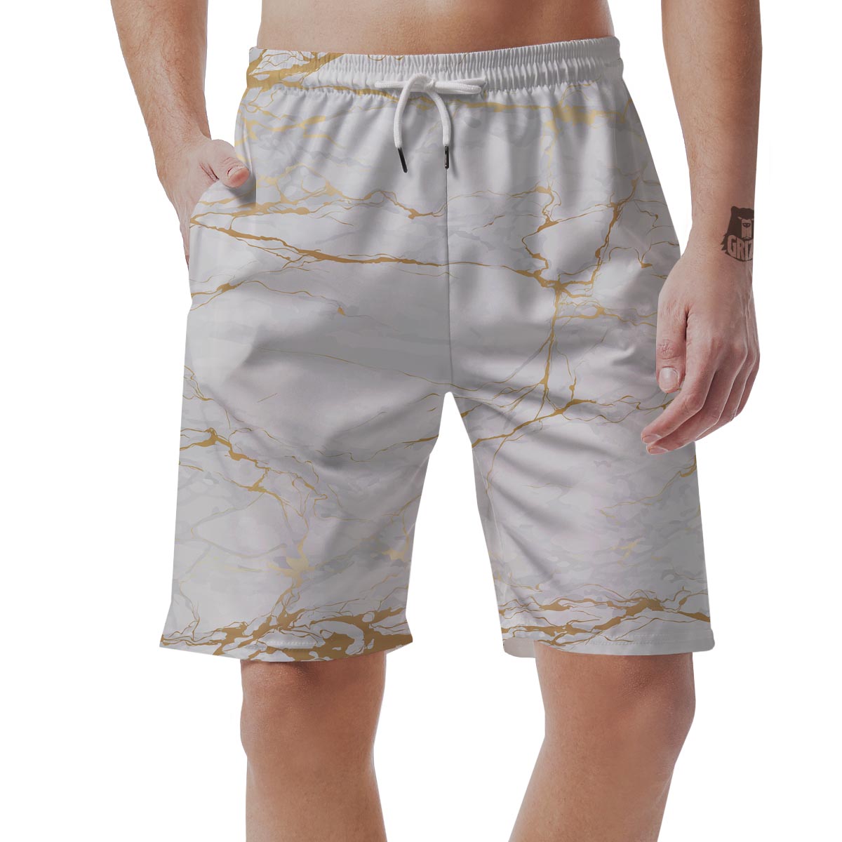 White Gold Marble Men's Shorts-grizzshop
