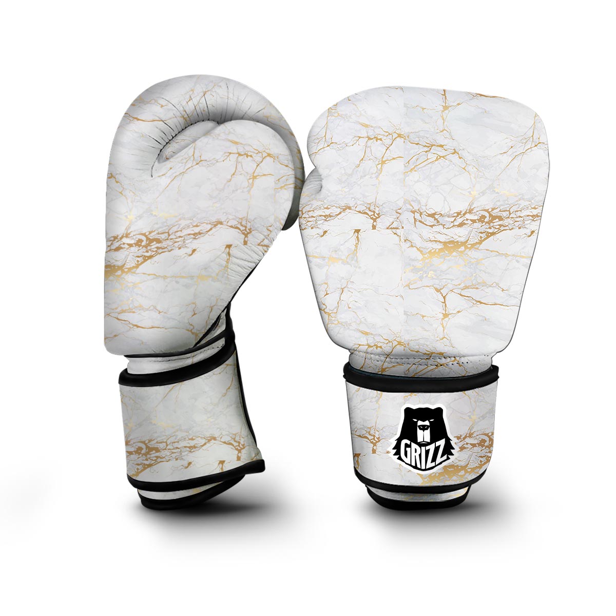 White Gold Marble Pattern Print Boxing Gloves-grizzshop