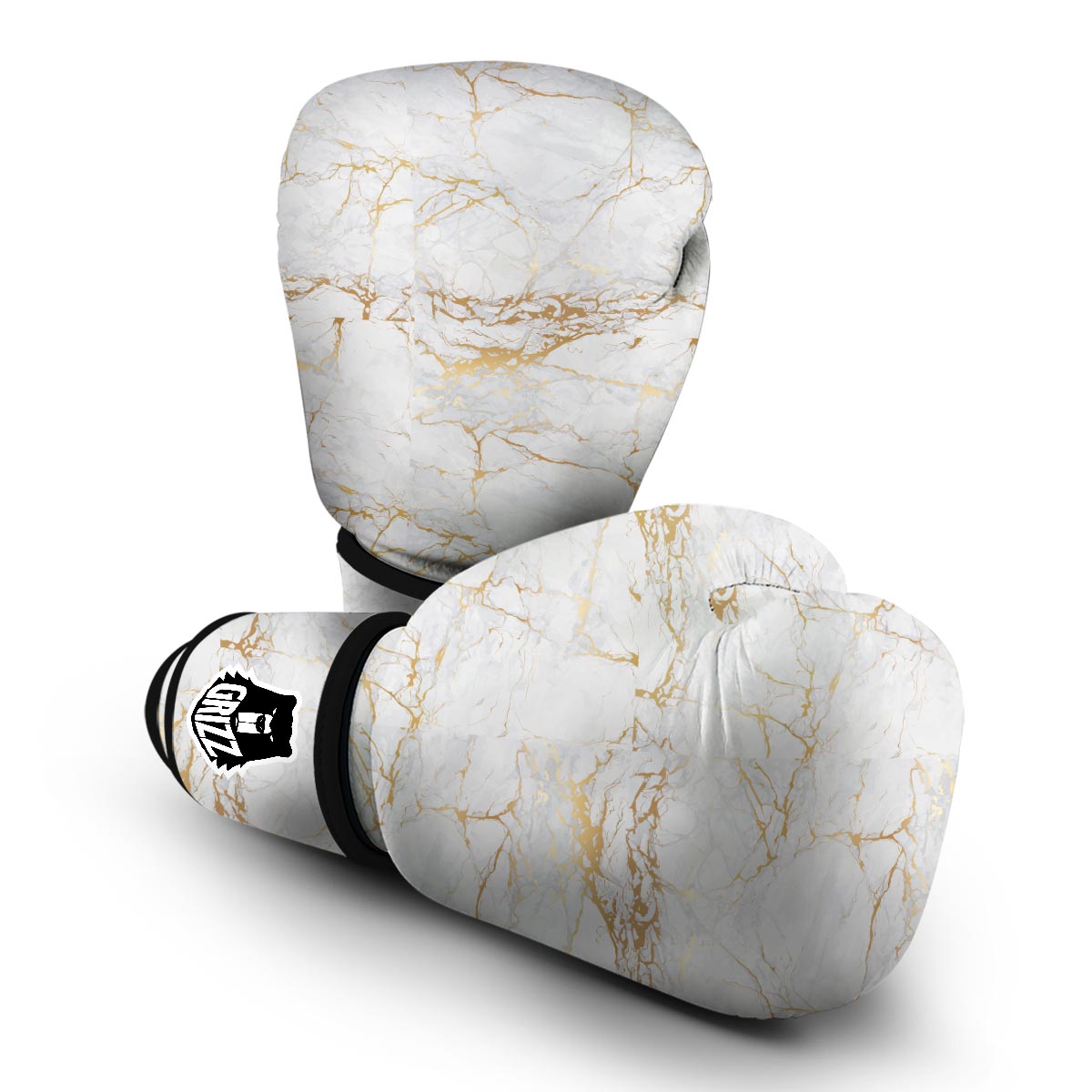 White Gold Marble Pattern Print Boxing Gloves-grizzshop