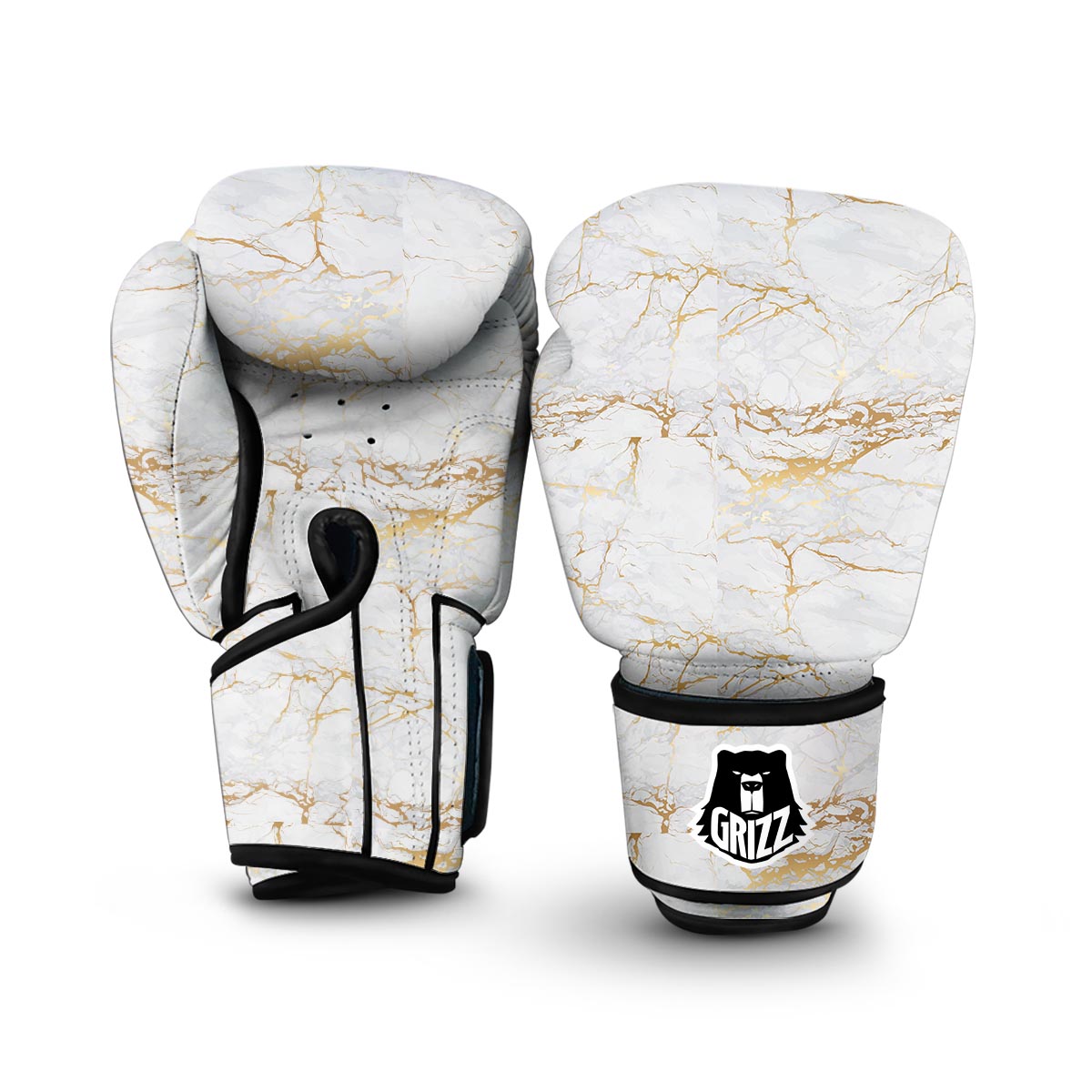 White Gold Marble Pattern Print Boxing Gloves-grizzshop