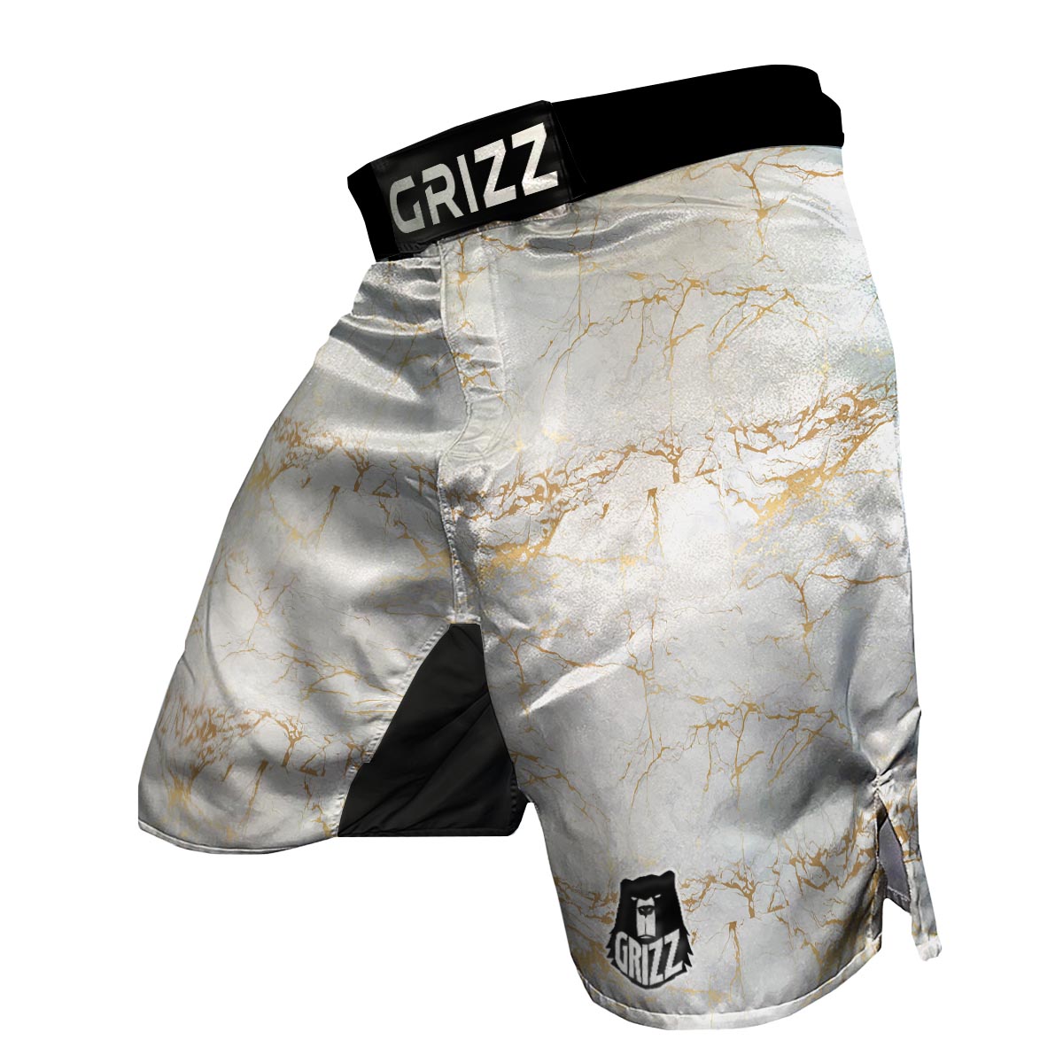 White Gold Marble Pattern Print MMA Shorts-grizzshop
