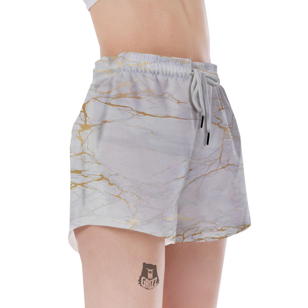White Gold Marble Women's Shorts-grizzshop