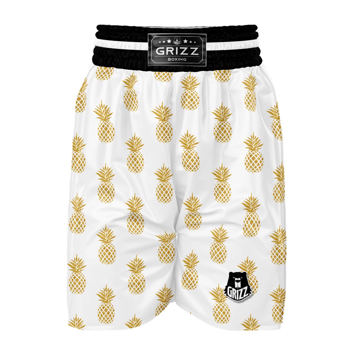 White Gold Pineapple Print Boxing Shorts-grizzshop