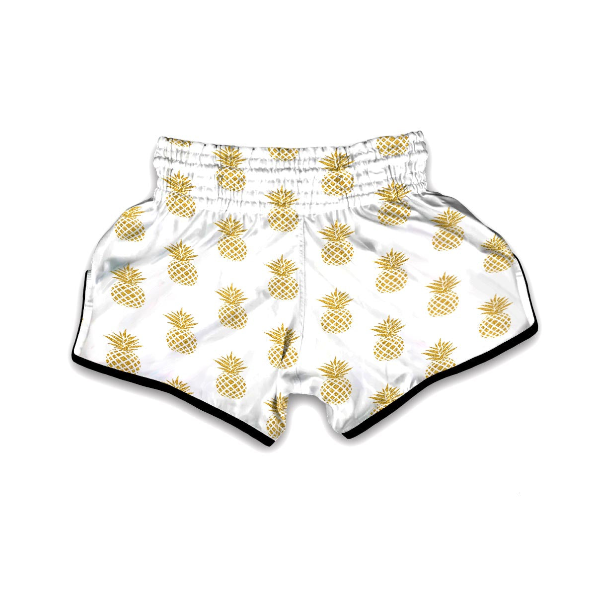 White Gold Pineapple Print Muay Thai Boxing Shorts-grizzshop