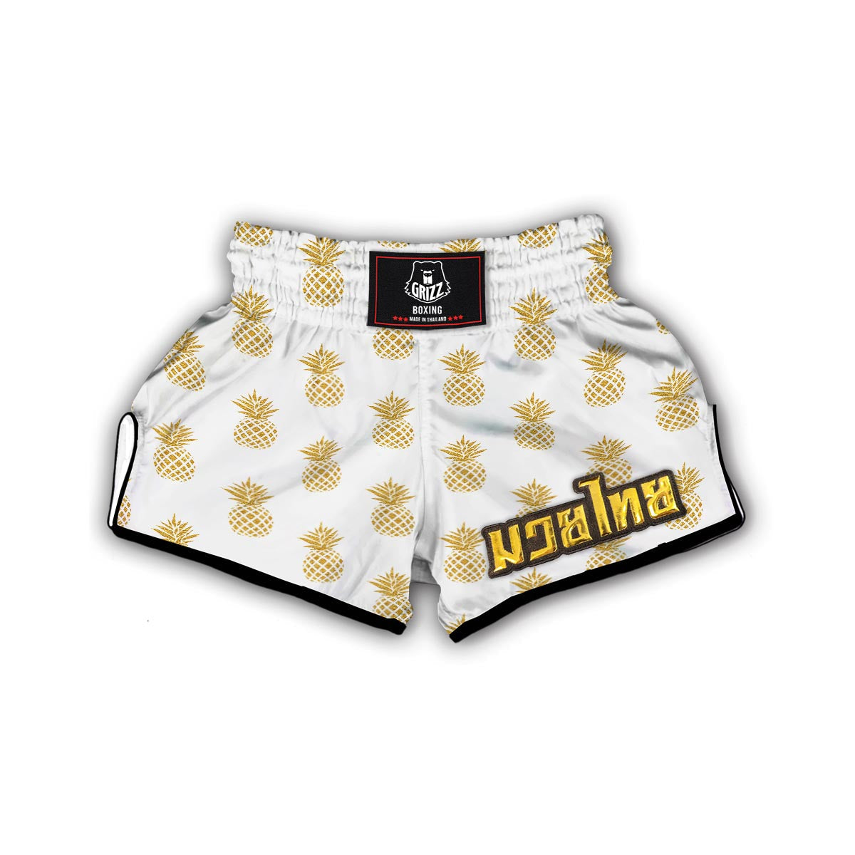 White Gold Pineapple Print Muay Thai Boxing Shorts-grizzshop