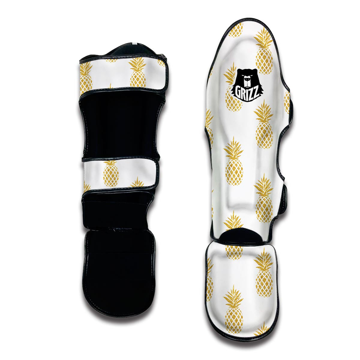 White Gold Pineapple Print Muay Thai Shin Guards-grizzshop