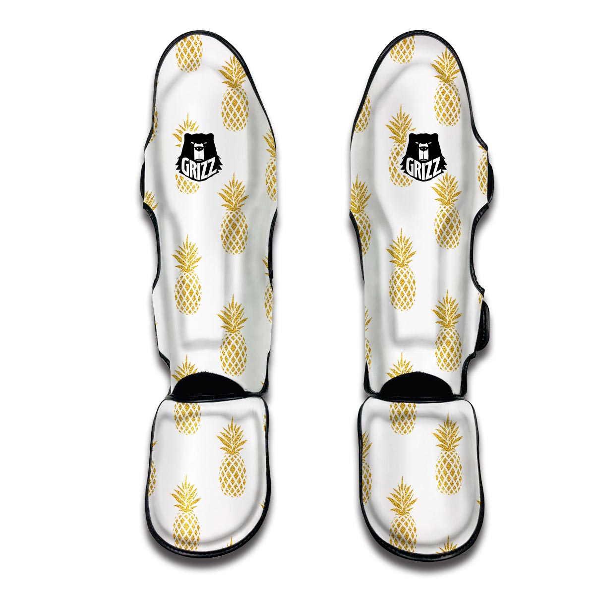 White Gold Pineapple Print Muay Thai Shin Guards-grizzshop