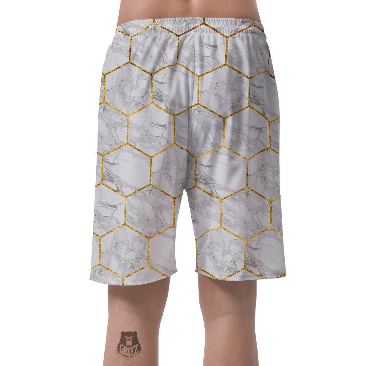 White Gold Tile Marble Men's Shorts-grizzshop