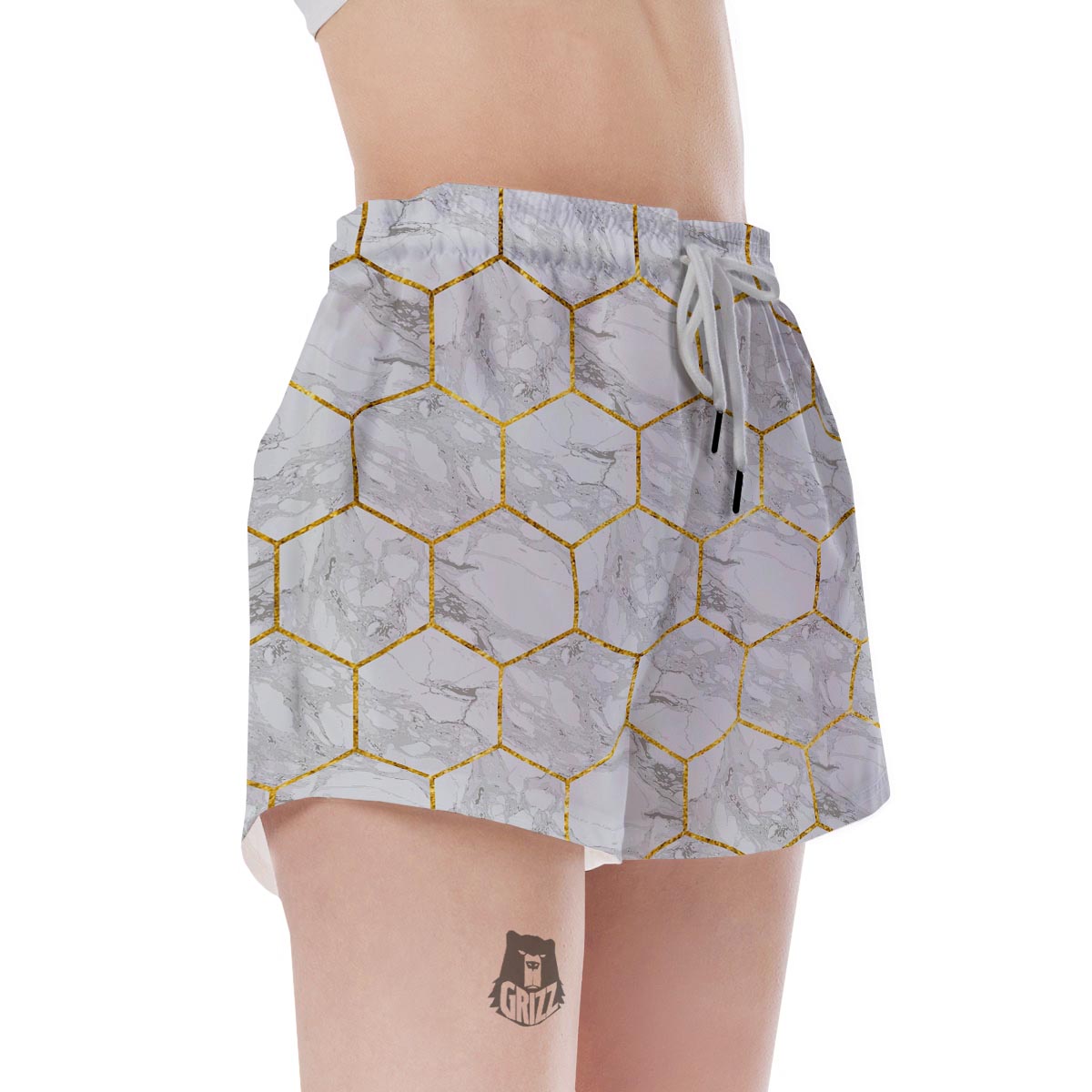White Gold Tile Marble Women's Shorts-grizzshop