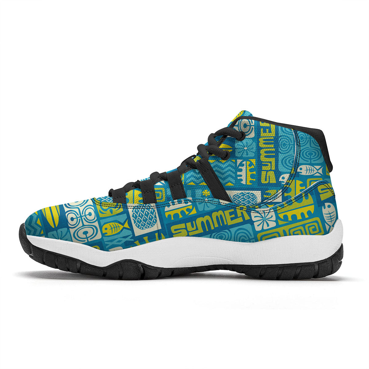 White Green And Navy Argyle Print Black Bball Shoes-grizzshop
