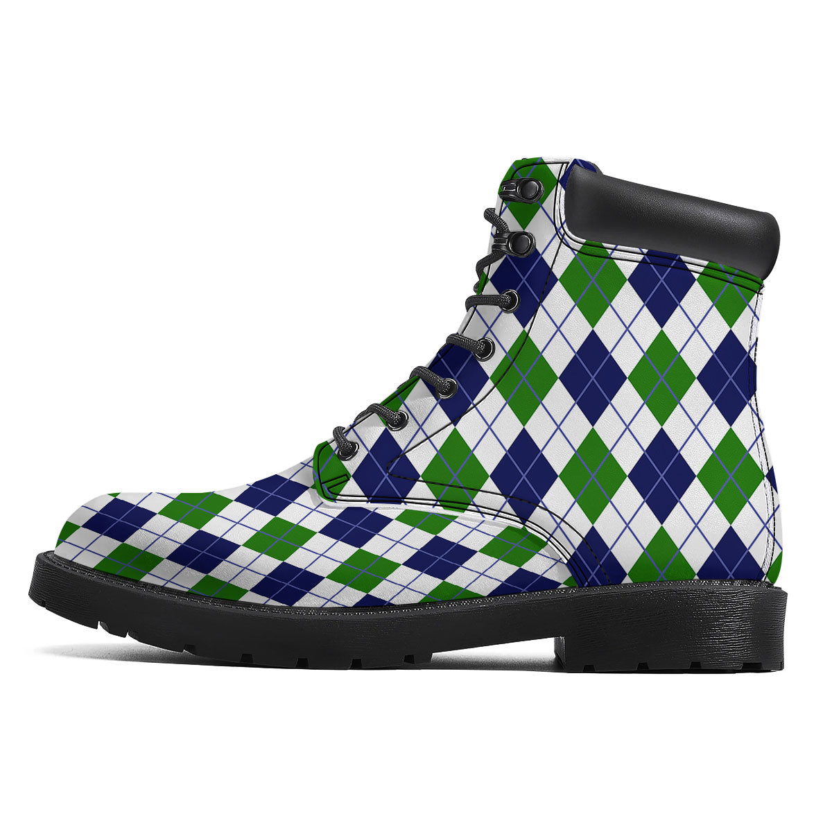 White Green And Navy Argyle Print Boots-grizzshop