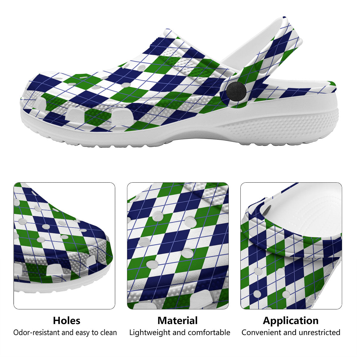 White Green And Navy Argyle Print Clog-grizzshop