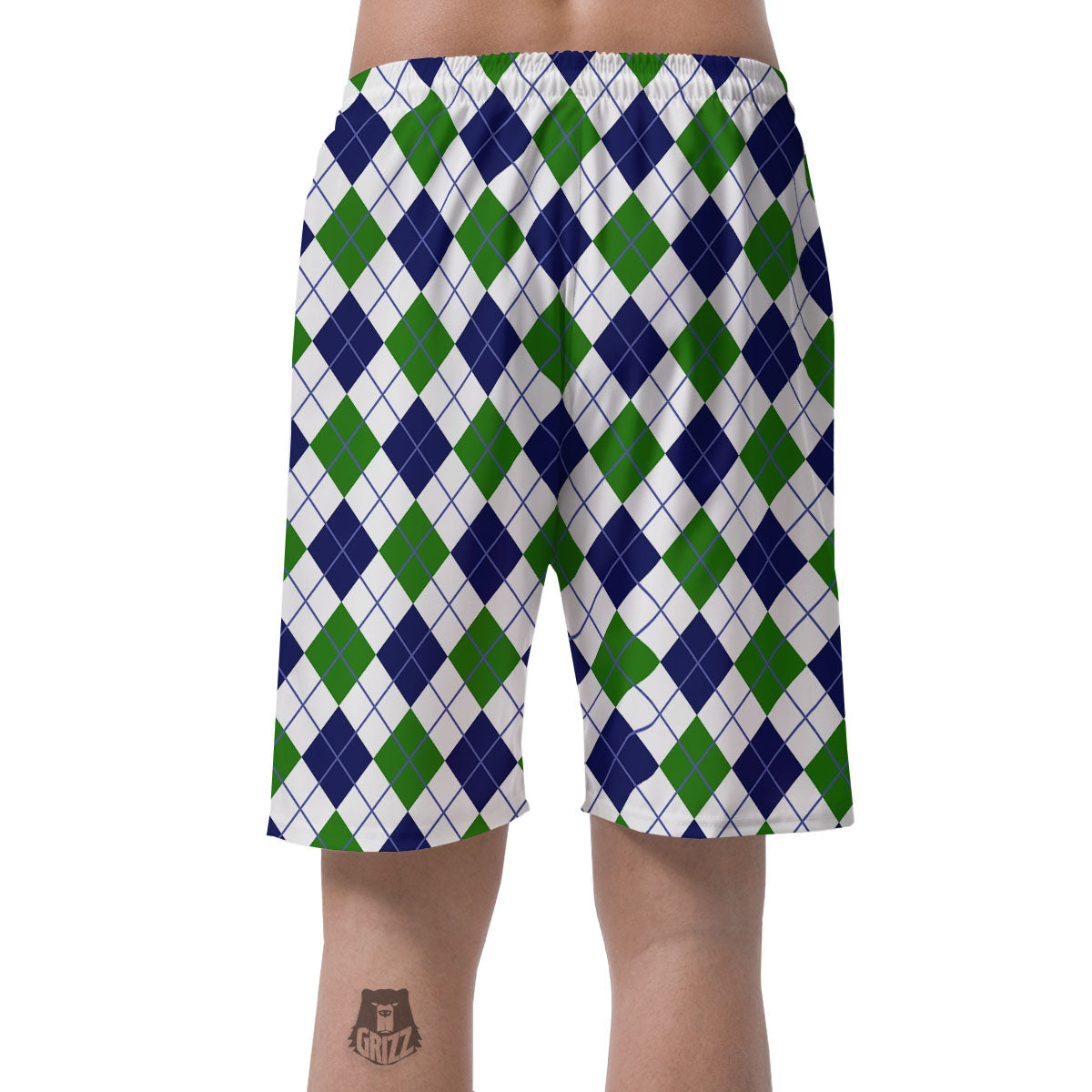 White Green And Navy Argyle Print Men's Shorts-grizzshop