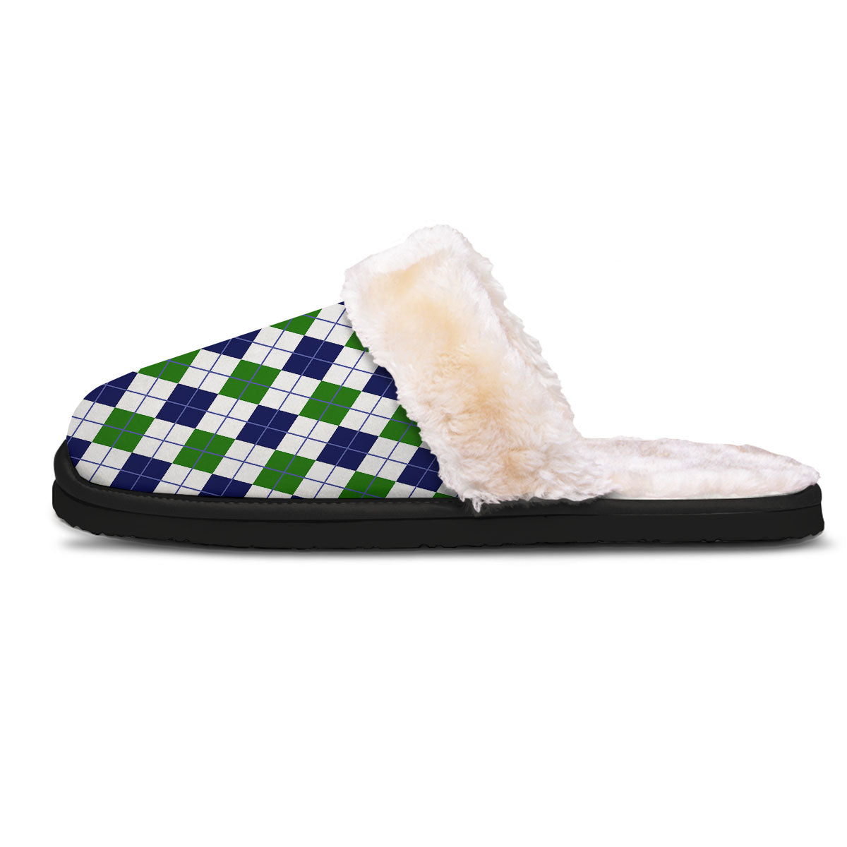 White Green And Navy Argyle Print Slippers-grizzshop