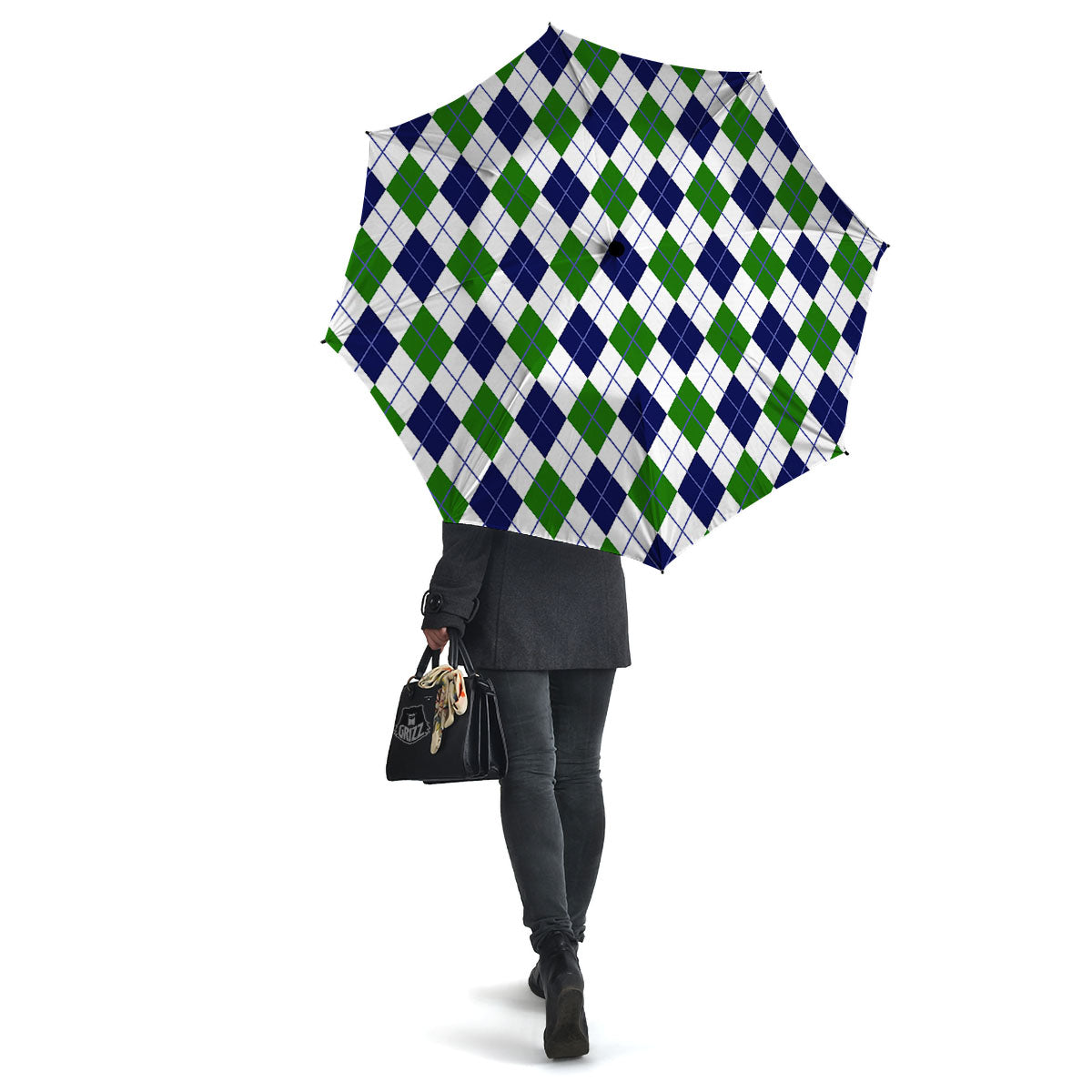 White Green And Navy Argyle Print Umbrella-grizzshop
