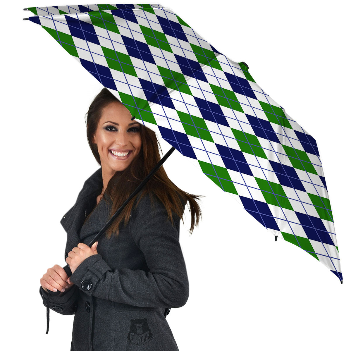 White Green And Navy Argyle Print Umbrella-grizzshop