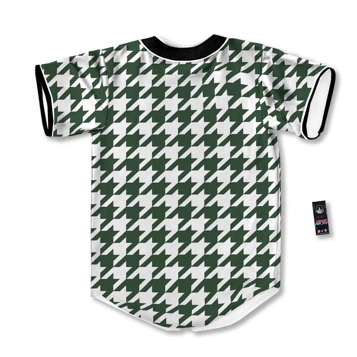White Green Jungle Houndstooth Print Baseball Jersey-grizzshop