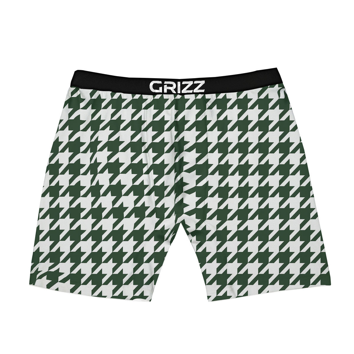 White Green Jungle Houndstooth Print Boxer Briefs-grizzshop