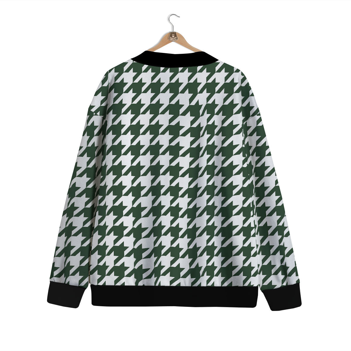 White Green Jungle Houndstooth Print Cardigan-grizzshop