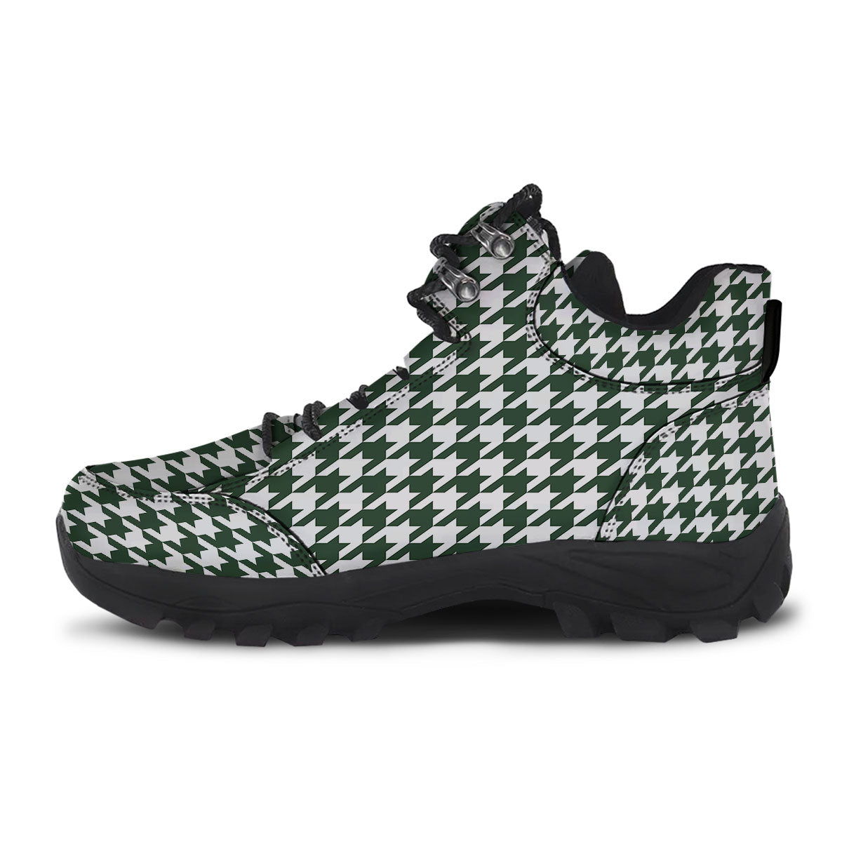 White Green Jungle Houndstooth Print Hiking Shoes-grizzshop