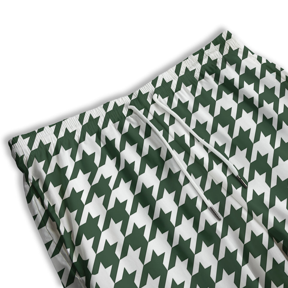 White Green Jungle Houndstooth Print Men's Athletic Shorts