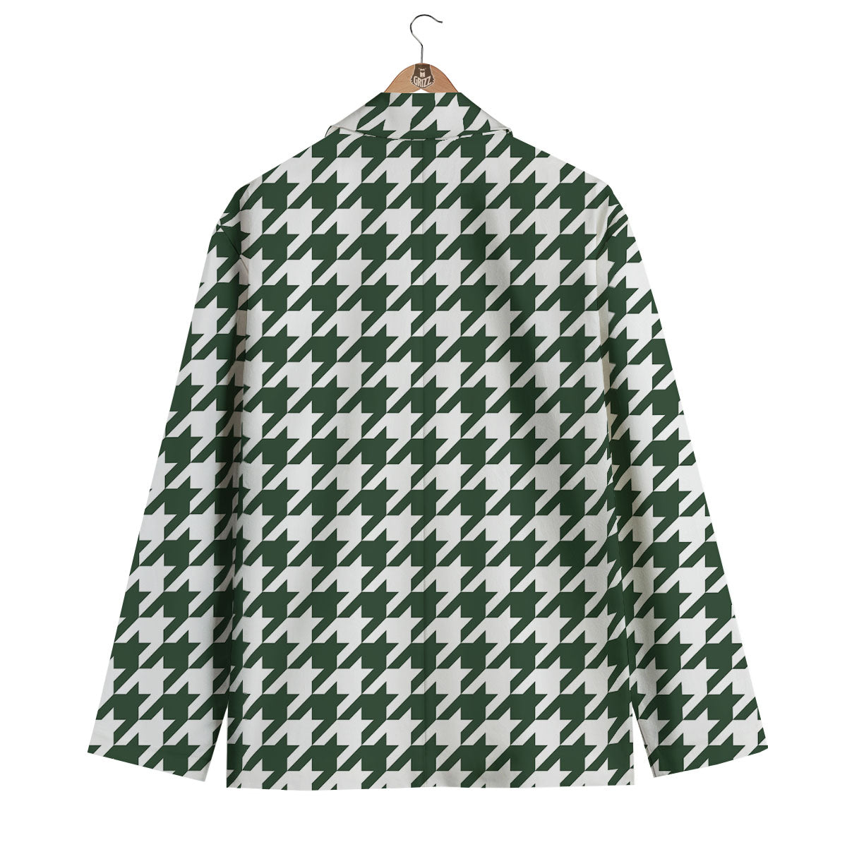 White Green Jungle Houndstooth Print Men's Blazer-grizzshop