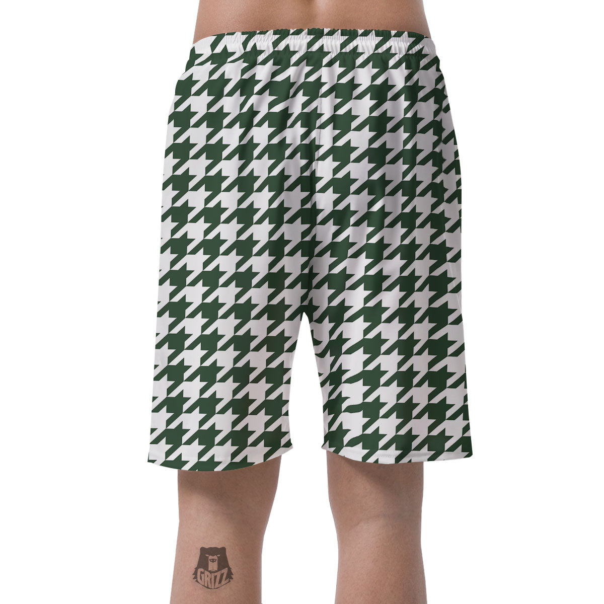 White Green Jungle Houndstooth Print Men's Shorts-grizzshop