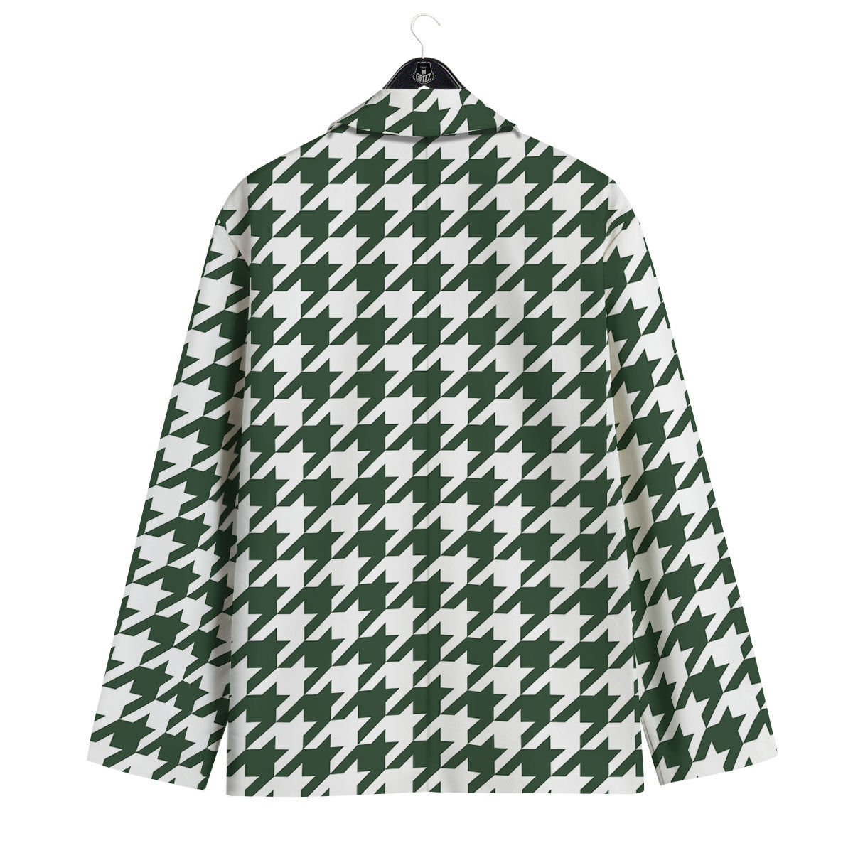 White Green Jungle Houndstooth Print Men's Sport Coat-grizzshop