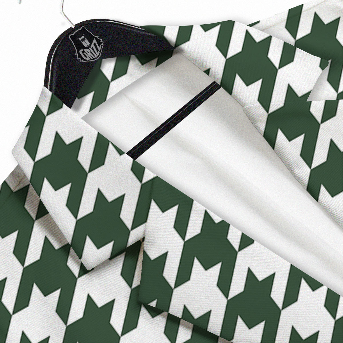 White Green Jungle Houndstooth Print Men's Sport Coat-grizzshop