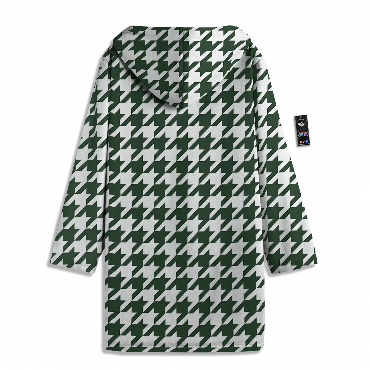 White Green Jungle Houndstooth Print Men's Windbreaker Jacket-grizzshop