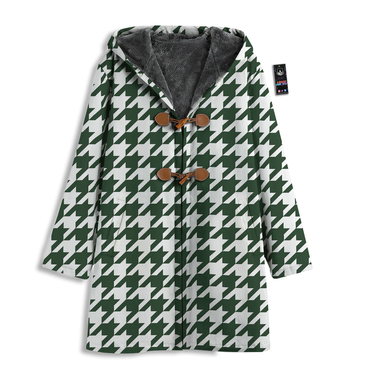 White Green Jungle Houndstooth Print Men's Windbreaker Jacket-grizzshop