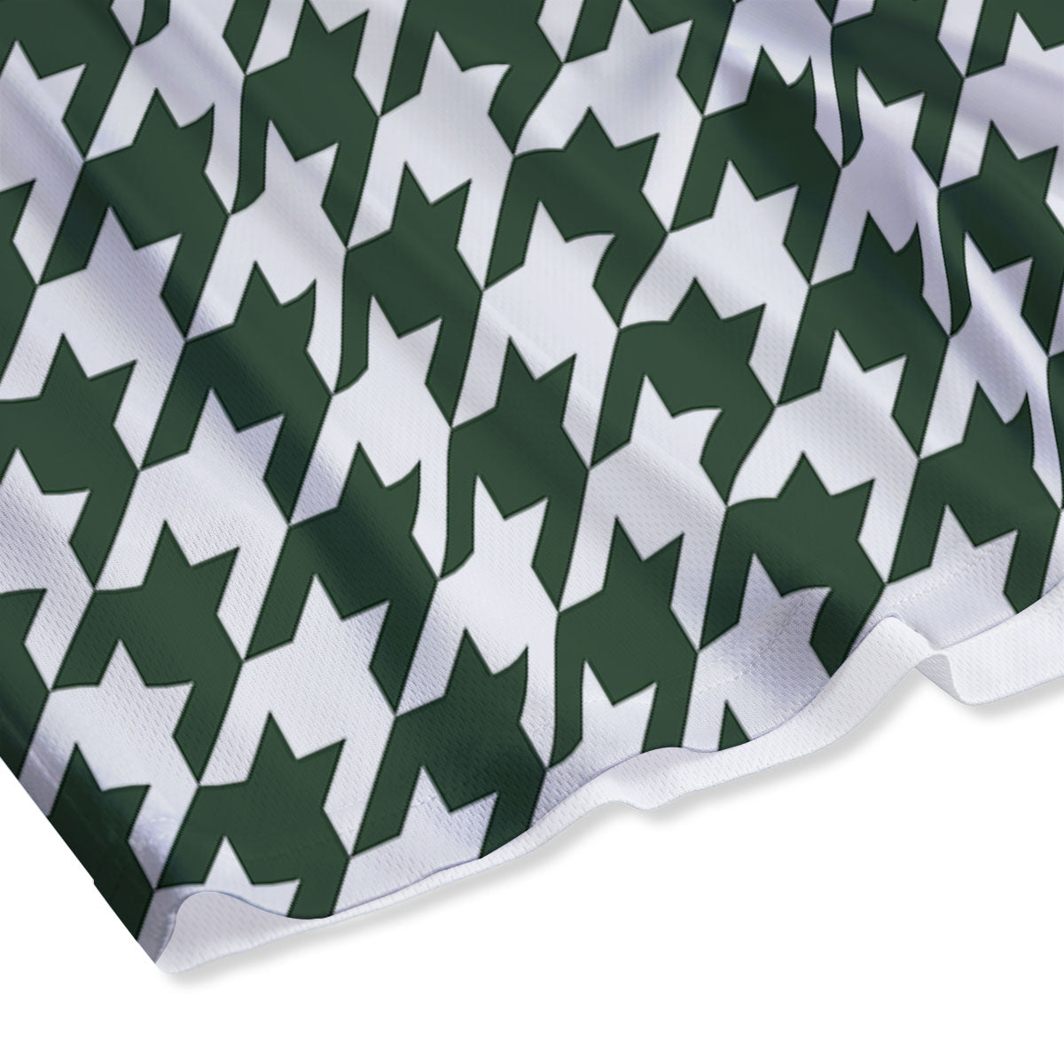 White Green Jungle Houndstooth Print Mesh Shorts
