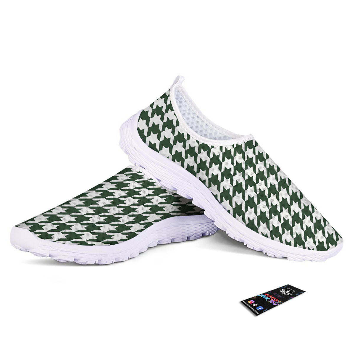 White Green Jungle Houndstooth Print Nurse Shoes-grizzshop