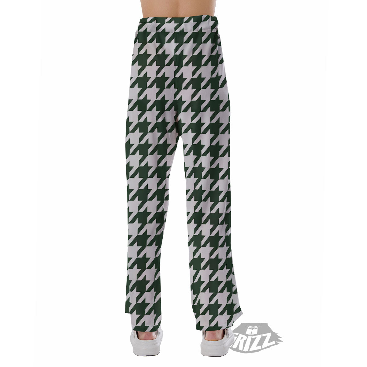 White Green Jungle Houndstooth Print Pajama Pants-grizzshop
