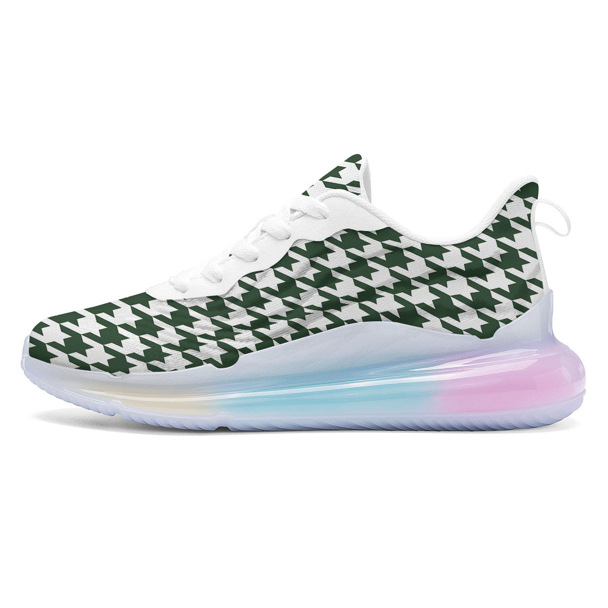 White Green Jungle Houndstooth Print Running Sneakers-grizzshop