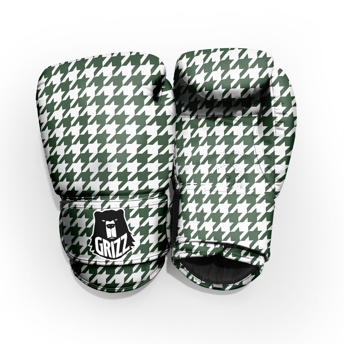 White Green Jungle Houndstooth Print Pro Boxing Glove