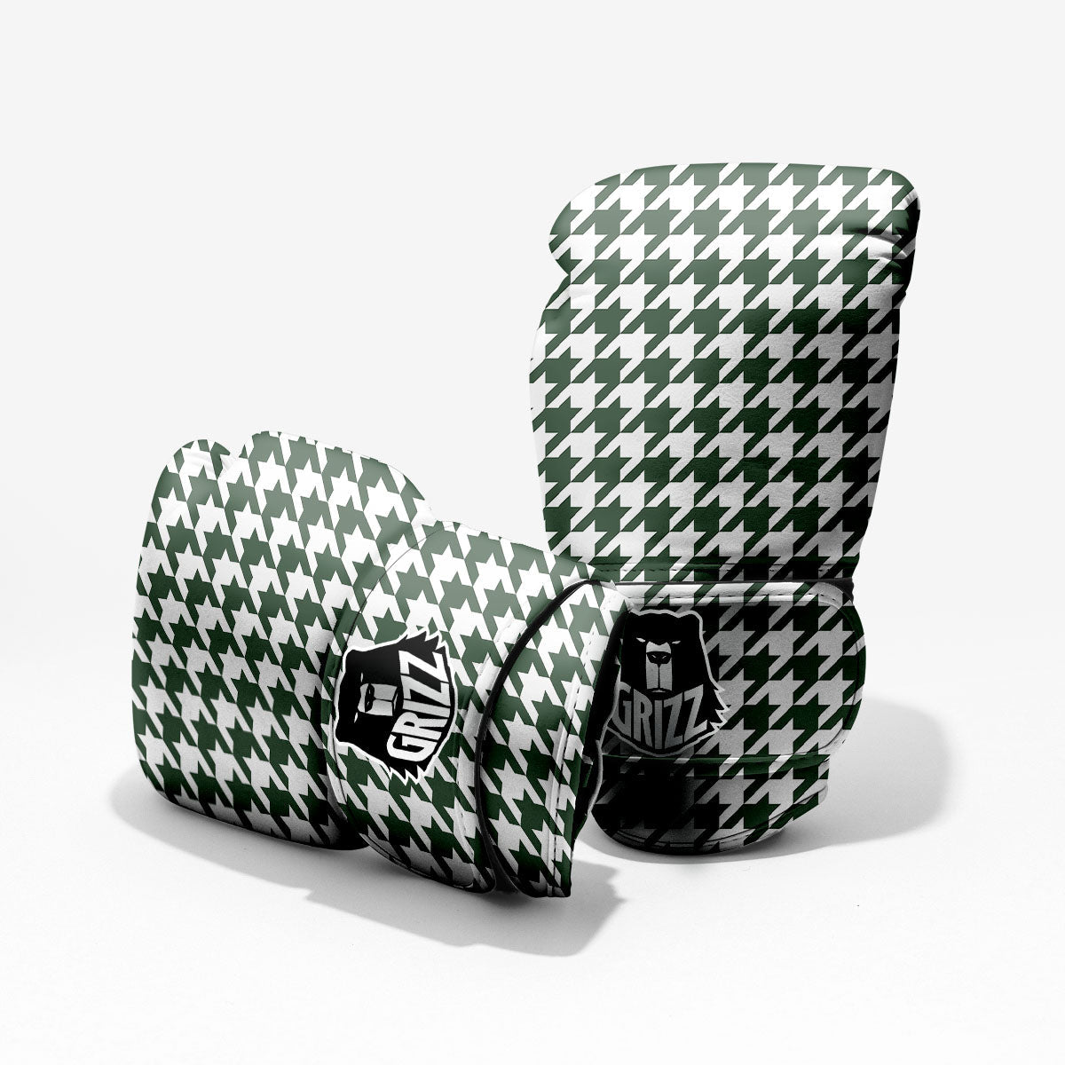 White Green Jungle Houndstooth Print Pro Boxing Glove
