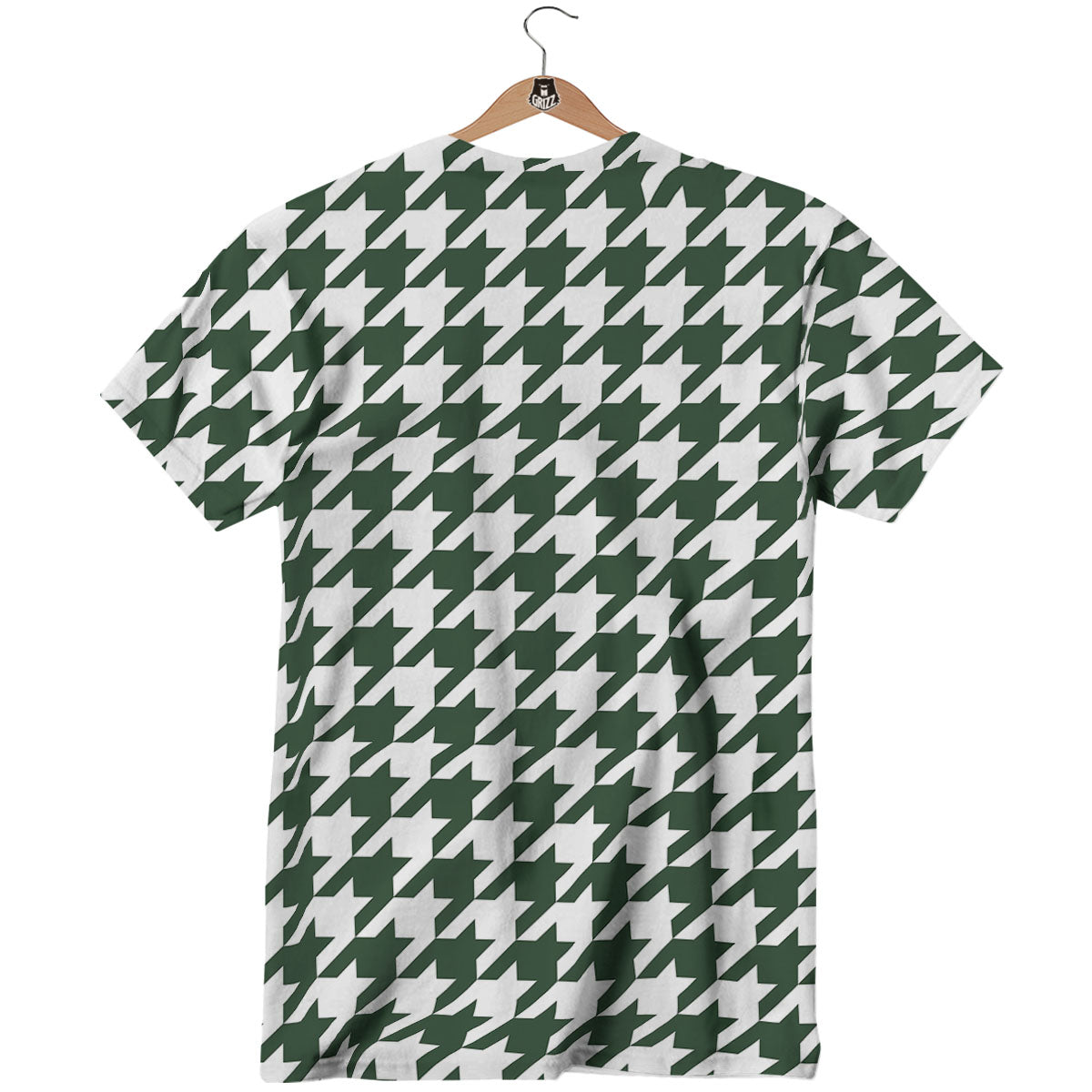 White Green Jungle Houndstooth Print T-Shirt-grizzshop