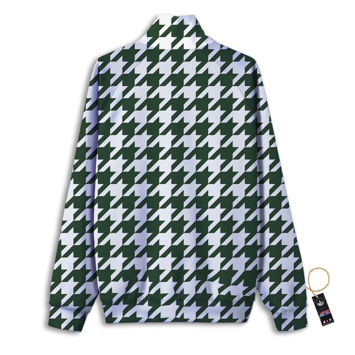 White Green Jungle Houndstooth Print Track Jacket-grizzshop