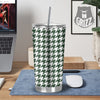 White Green Jungle Houndstooth Print Tumbler-grizzshop