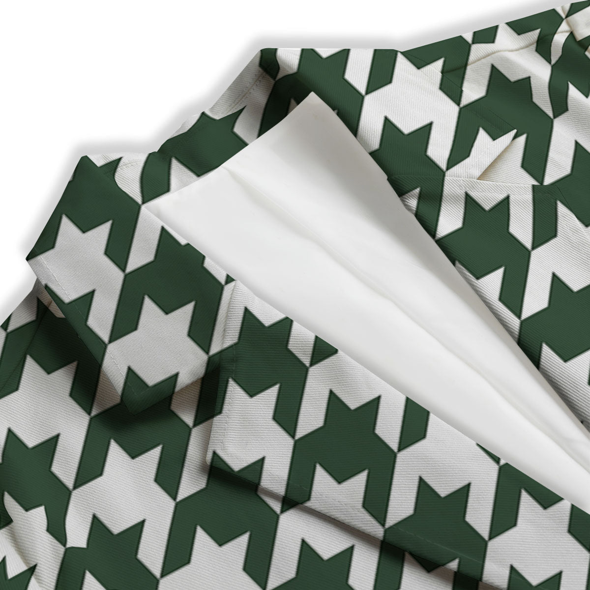 White Green Jungle Houndstooth Print Women's Blazer-grizzshop