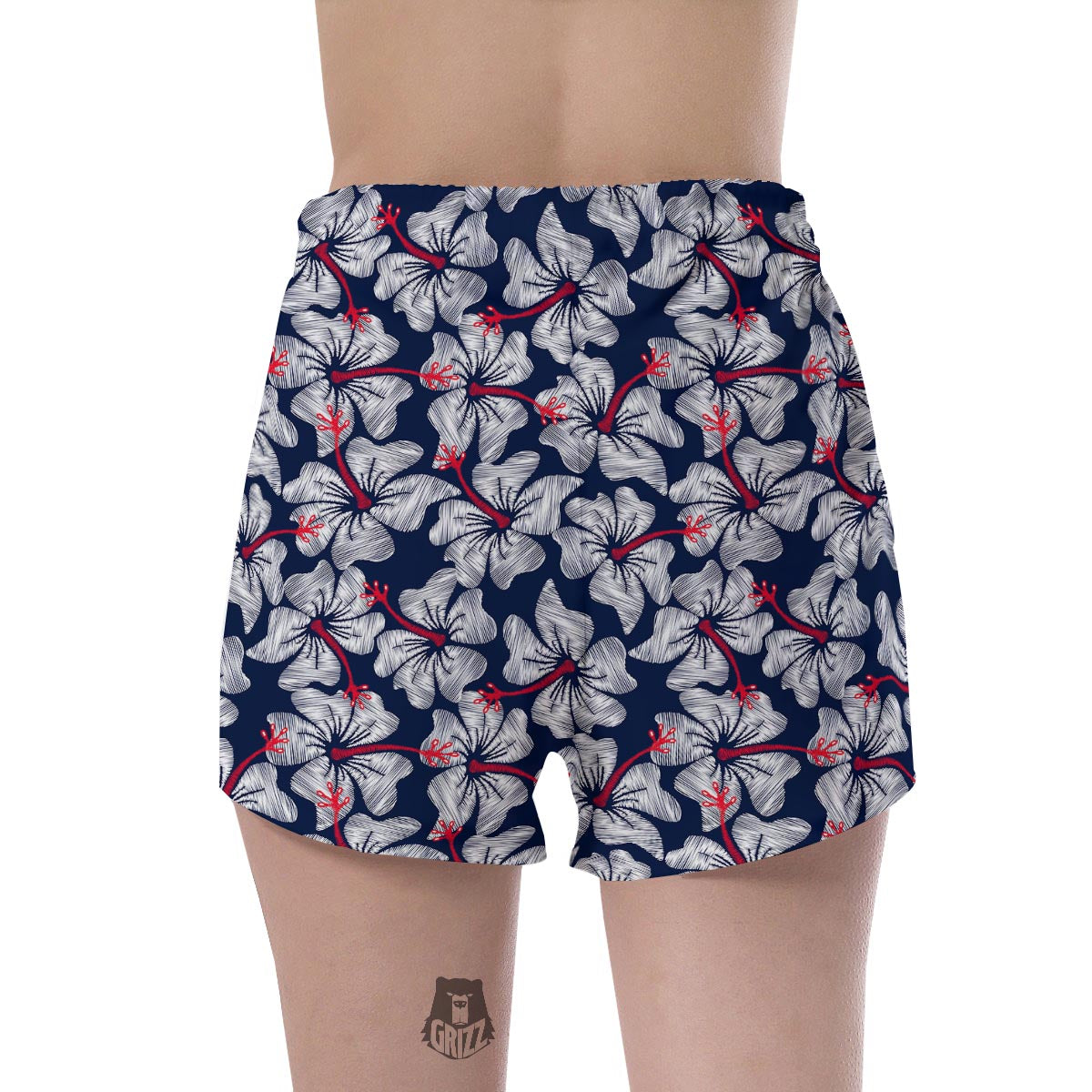 White Hibiscus Tropical Floral Hawaiian Print Women's Shorts-grizzshop