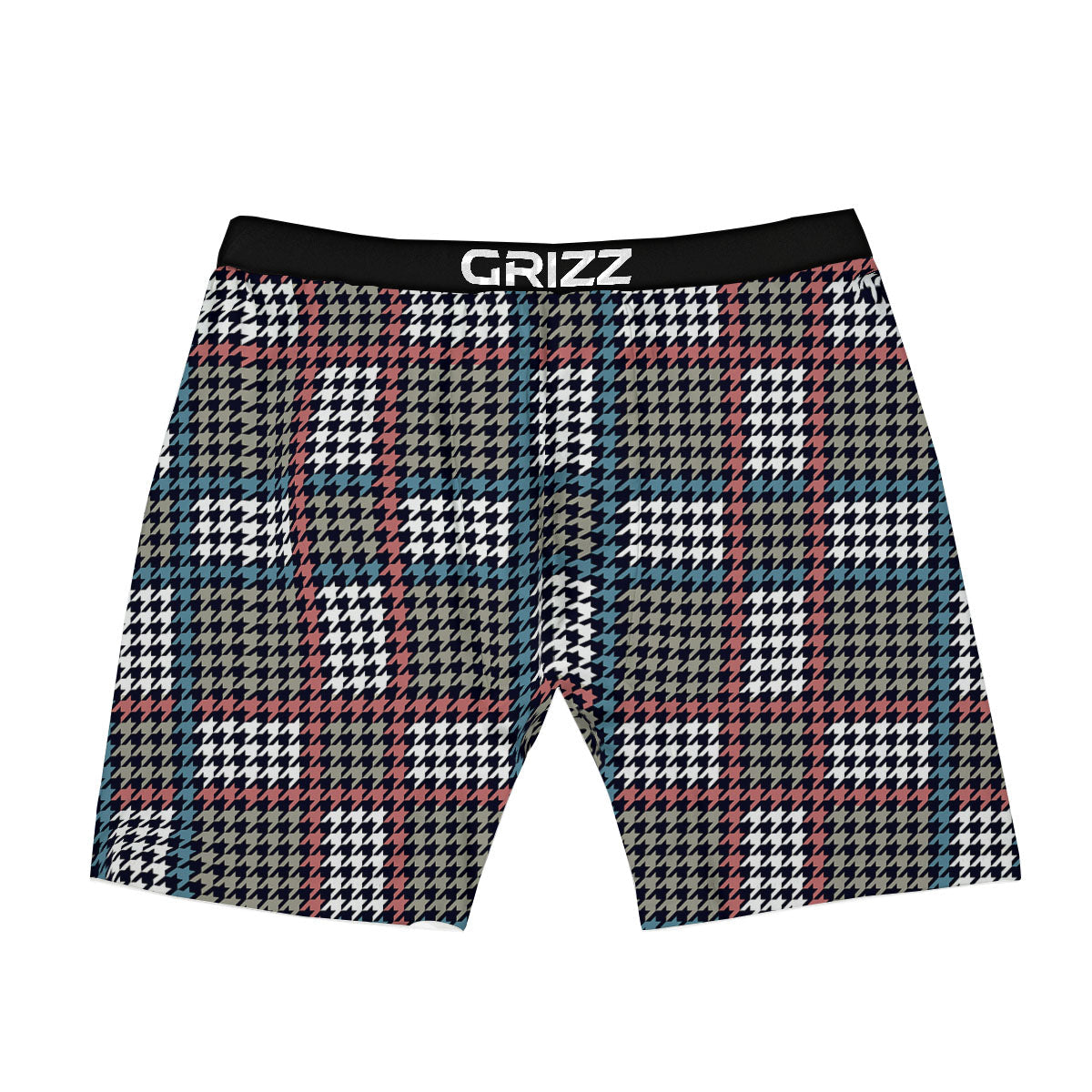 White Houndstooth And Blue Red Print Boxer Briefs-grizzshop
