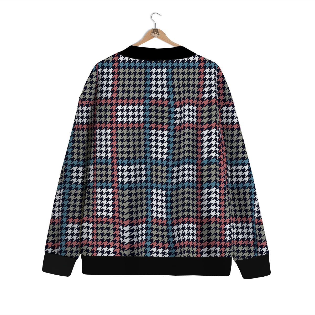 White Houndstooth And Blue Red Print Cardigan-grizzshop