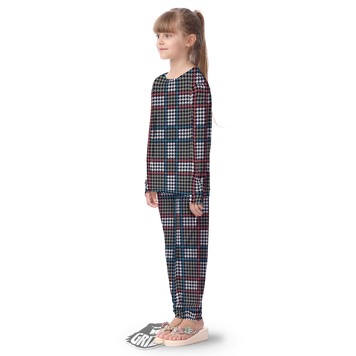 White Houndstooth And Blue Red Print Kid's Pajamas-grizzshop
