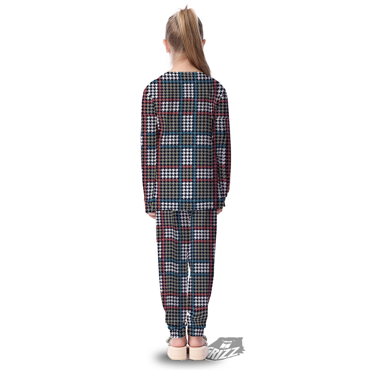 White Houndstooth And Blue Red Print Kid's Pajamas-grizzshop