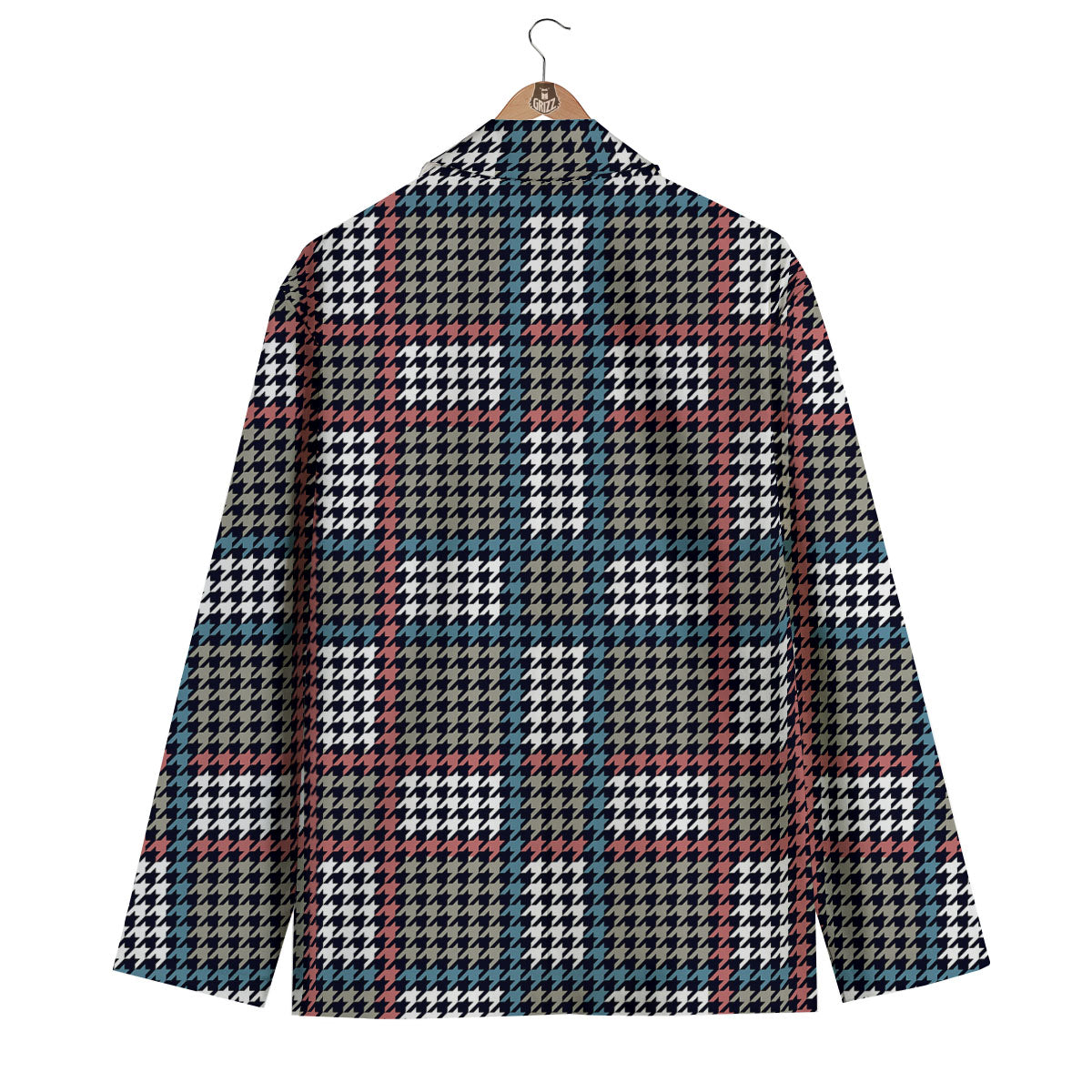 White Houndstooth And Blue Red Print Men's Blazer-grizzshop